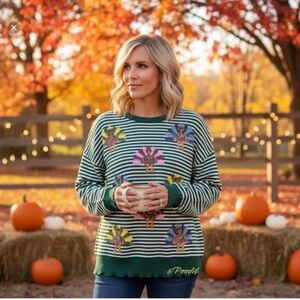 Cutest sequin turkey stripe oversized top S M L XL 2XL